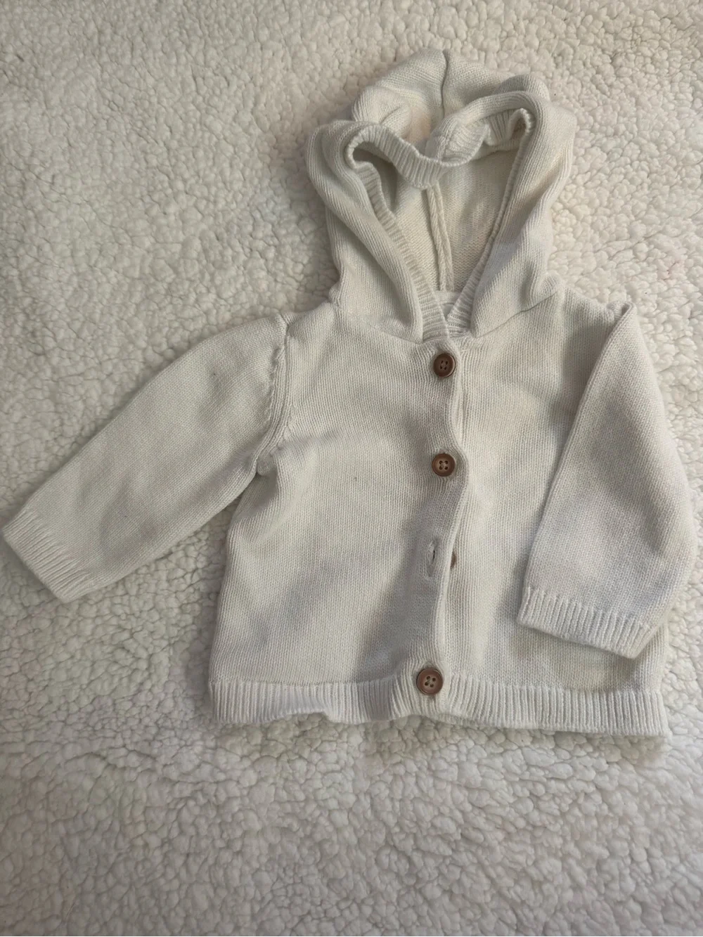 Carter's Cream Hooded Knit Cardigan with Wooden Buttons
